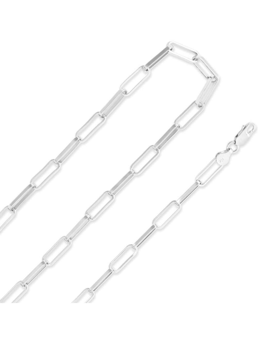 925 Sterling Silver Paperclip Necklace with Lobster Clasp - Sparkling Chain for